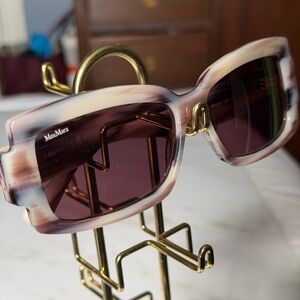 Authentic Max Mara LEE-3 Marble Oversized Sunglasses Ivory Tortoise Pink Lens